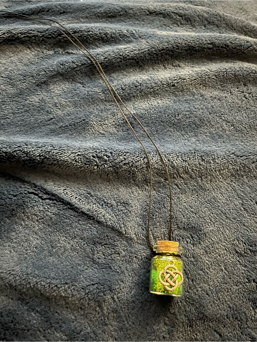 Green Celtic Solomon’s Knot Fairy Potion Glitter Bottle Necklace w/ Pendant